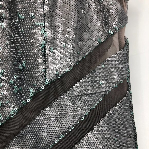 Three Floor Shine On Sequin Dress in Silver Mint Zippers + Mesh Cutouts size 6 - Picture 14 of 16